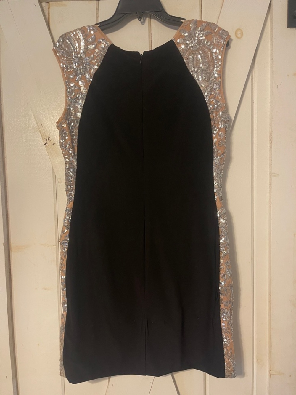 R&M Richards Black Pencil Skirt with Silver Sequin Side Panels